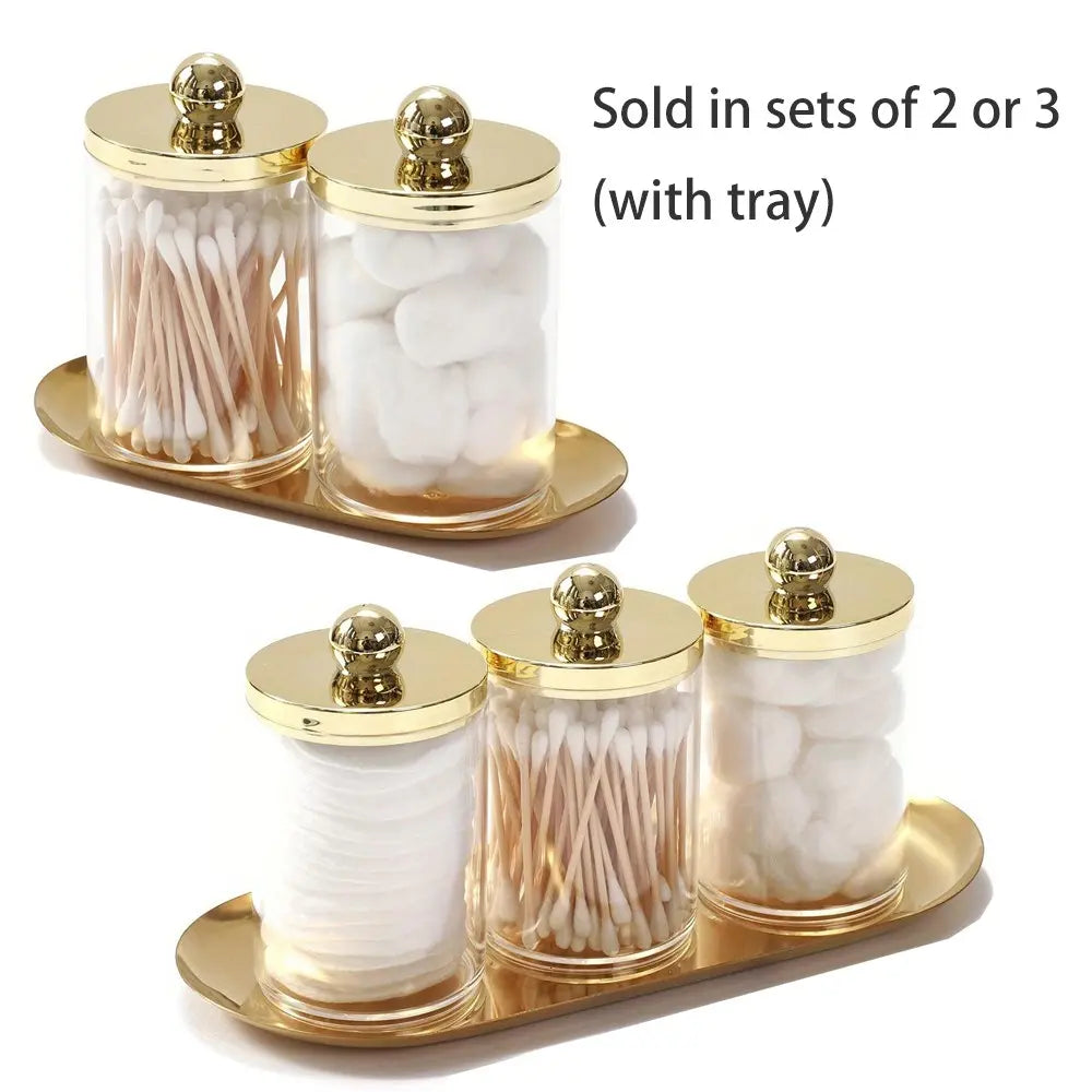 2/3 Pcs Qtip Holder Bathroom Set with Tray, Acrylic Apothecary Jars Dispenser with Lid, for Cotton Balls & Swabs, Modern Bathroom Accessories Organizer, Bathroom Accessory Set