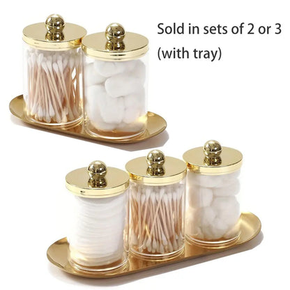 2/3 Pcs Qtip Holder Bathroom Set with Tray, Acrylic Apothecary Jars Dispenser with Lid, for Cotton Balls & Swabs, Modern Bathroom Accessories Organizer, Bathroom Accessory Set