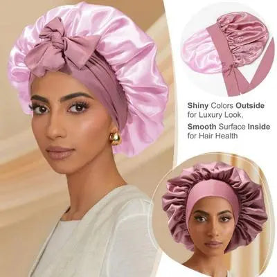 Double Layered Satin Night Caps Hair Care Silk-Like Bonnet Sleeping Hat Shower Caps for Women Nightcap With Elastic Tie Band Gifts Household