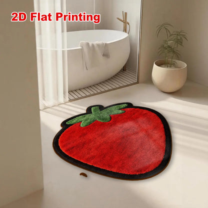 Strawberry Shape Short Pile Mat, Soft Velvet Material, Non-Slip, Spring Use, Bathroom Rug, Entryway Carpet, Home Decor, Bath Mats For Bathroom Non Slip