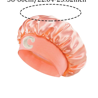 1Pc A - Z Letter Women's Peach Pink Satin Hair Bonnet, Hair Cap, Luxury Shiny Comfortable Head Cover, Hat, Suitable For Daily Hair Care, Home Washing, Nighttime Grooming,SPA Treatments, Home Office