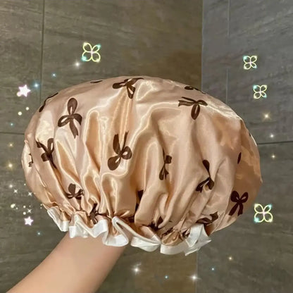 1 Pack Double Layer Waterproof Shower Cap For Women Reusable Hair Care Cap For Bathing Hair Washing Bathroom Accessory Reusable Shower Caps