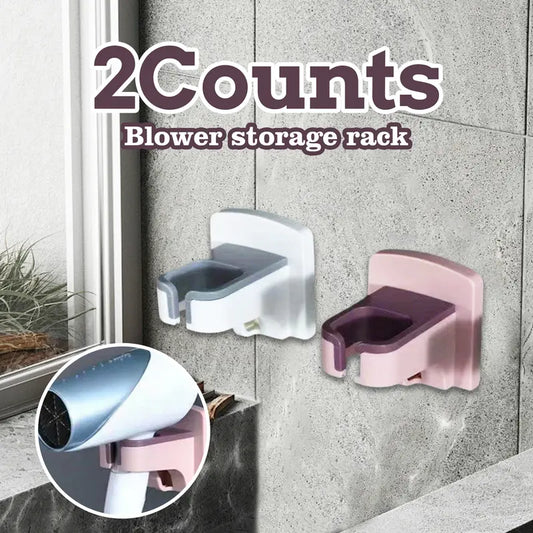 2 Counts Hair Dryer Holder, Hands Free Wall Mounted Self Adhesive with Cord Organizer, No-Drill Blow Dryer Stand for Bathroom (Random Color)