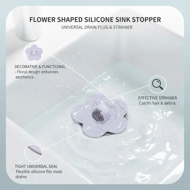 Bathroom Sink Drain Hair Catcher – Flower Shape Anti-Jam Filter,Silicone Sink Drain Strainer,Kitchen Shower Bathroom Laundry Food Waste