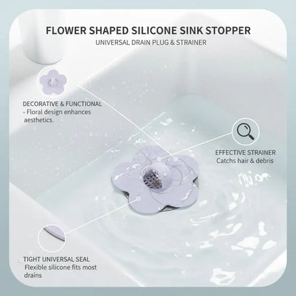 Bathroom Sink Drain Hair Catcher – Flower Shape Anti-Jam Filter,Silicone Sink Drain Strainer,Kitchen Shower Bathroom Laundry Food Waste
