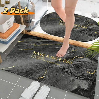 2-Piece Set, 0.1-Inch Thin Model Quick-Drying Bathroom Anti-Slip Mat, Water-Absorbing Mat, Room Decoration, Suitable For Household Bathroom Entrance Washbasin