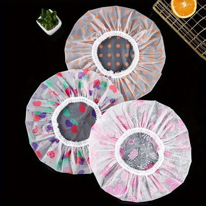 4 Pcs Thickened Reusable Waterproof Shower Cap Set, Elastic Plastic Bath Caps, All Over Print Hair Covers for Spa, Hair Salon, Cooking and Bathroom Use