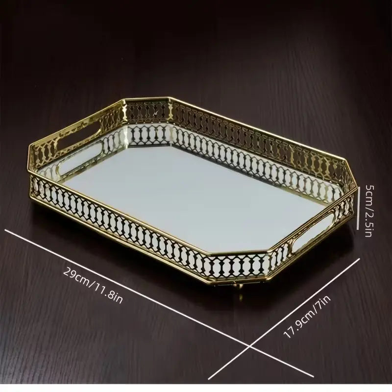 Light Luxury Metal Storage Tray, Vanity Mirror Tray for Cosmetics & Perfume, Home Decoration for Bathroom & Bedroom Table