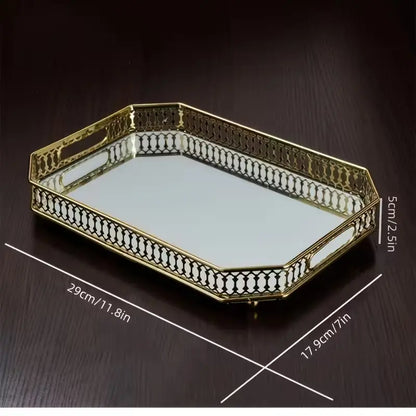 Light Luxury Metal Storage Tray, Vanity Mirror Tray for Cosmetics & Perfume, Home Decoration for Bathroom & Bedroom Table