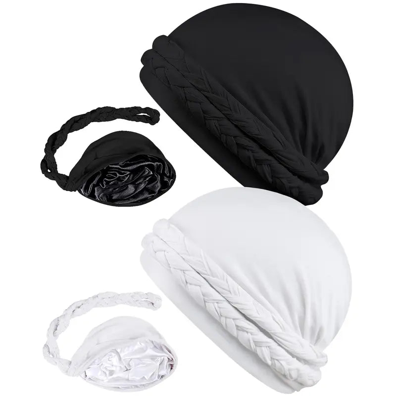 Silk Satin Lined Halo Turban - Vintage Twist Head Wraps for Men & Women, Stylish Durag & Sleeping Bonnets - Pre-Tied Satin Turban & Skull Cap