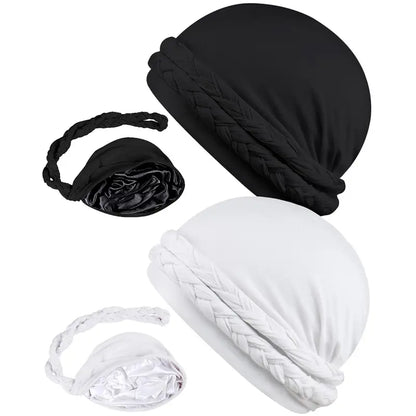 Silk Satin Lined Halo Turban - Vintage Twist Head Wraps for Men & Women, Stylish Durag & Sleeping Bonnets - Pre-Tied Satin Turban & Skull Cap