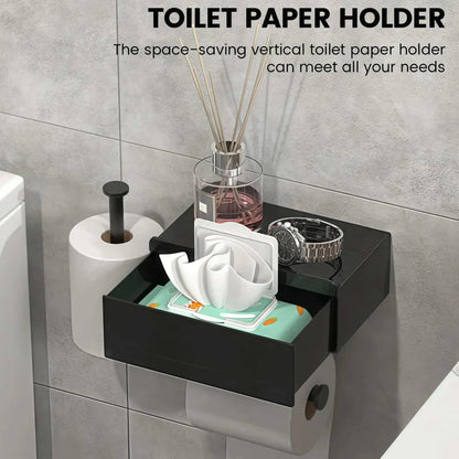 Bathroom Toilet Paper Holder, 1 Count Wall Mounted Punch Free Storage Rack, Waterproof & Rust Proof, Suitable for Bathroom & Toilet, Bathroom Accessories Organizer, Bathroom Gadgets