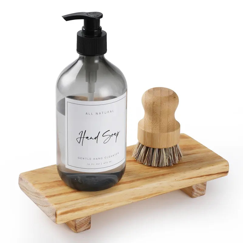 Wood Pedestal Soap Stand, Farmhouse Wood Riser, Soap Dish Holder/Tray Counter Decor for Bathroom Kitchen, Rustic Candle Plant Holder, Display Rectangular Decorative (Antique Walnut)