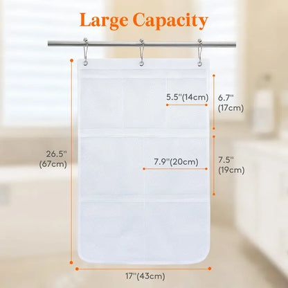 Lifewit 1 Pack Rectangular Polyester Mesh Hanging Shower Caddy - Modern Bathroom Accessory with 3 Metal Hooks & Sticky Hook, Foldable Durable Tear-Resistant Quick-Drying Breathable Portable Lightweight Space-Saver for Back-to-School Bath Storage