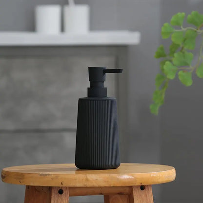 Small Soap Dispenser for Bathroom and Kitchen, Modern Farmhouse Striped Style Plastic Hand Soap Dish Soap Dispenser with Pump - Matte Black