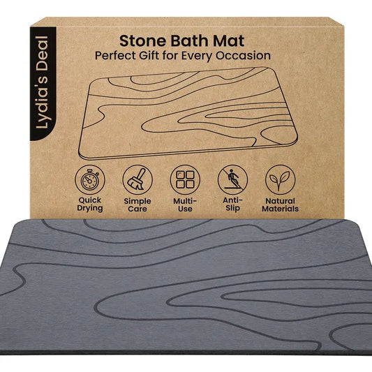 Stone Bath Mat – Non-Slip Diatomaceous Earth Shower Mat, Super Absorbent & Quick-Drying Bathroom Floor Mat, Easy-to-Clean Diatomite Bath Stone for Safer, Dryer Steps (23.6" x 15.4", Gray)