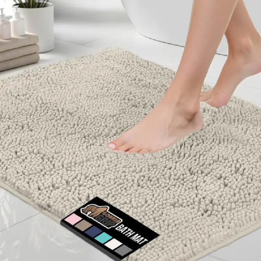 Bath Rug Mat, Thick Soft Absorbent Chenille, Quick Dry Microfiber Mats, Rubber Backing Washable Shower Floor Rugs, US Designed Bathroom Bathmat Home Decor Accessories, 24x17, Grey